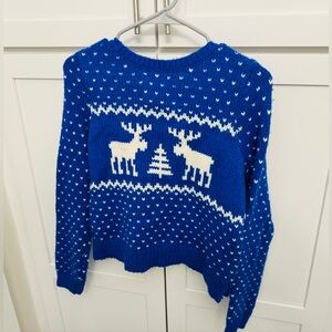 Abercrombie & Fitch Blue Sweater with Reindeer Design